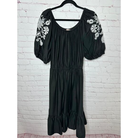 Knox Rose Black Embroidered Sleeve Peasant Dress Womens Plus Size XXL - Picture 6 of 9